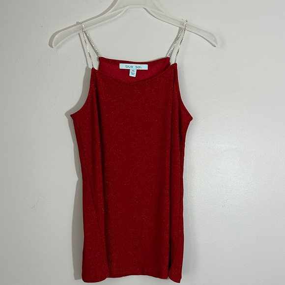 blue sol Tops - Red Sparkly Spaghetti Strap Women's Top size M